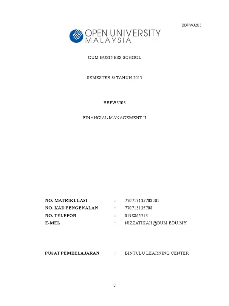 Contoh assignment financial management ii picture