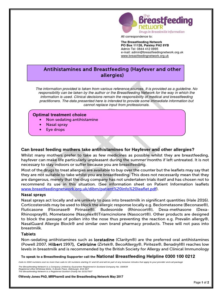 Antihistamines (Hayfever) and Breastfeeding Breastfeeding Allergy