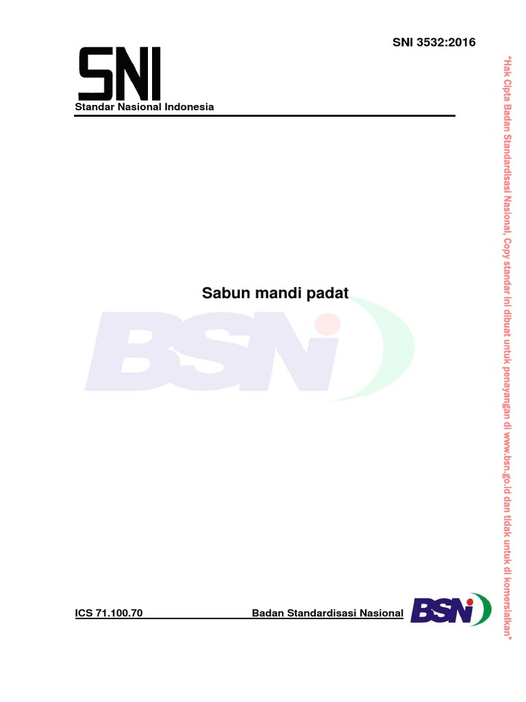 Sni 3532-2016 - Sabun Mandi Padat PDF | PDF