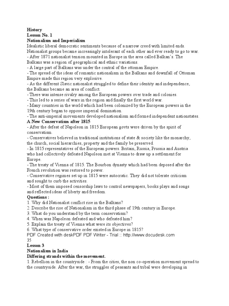 History Lesson No. 1 Nationalism and Imperialism PDF Dam Democracy