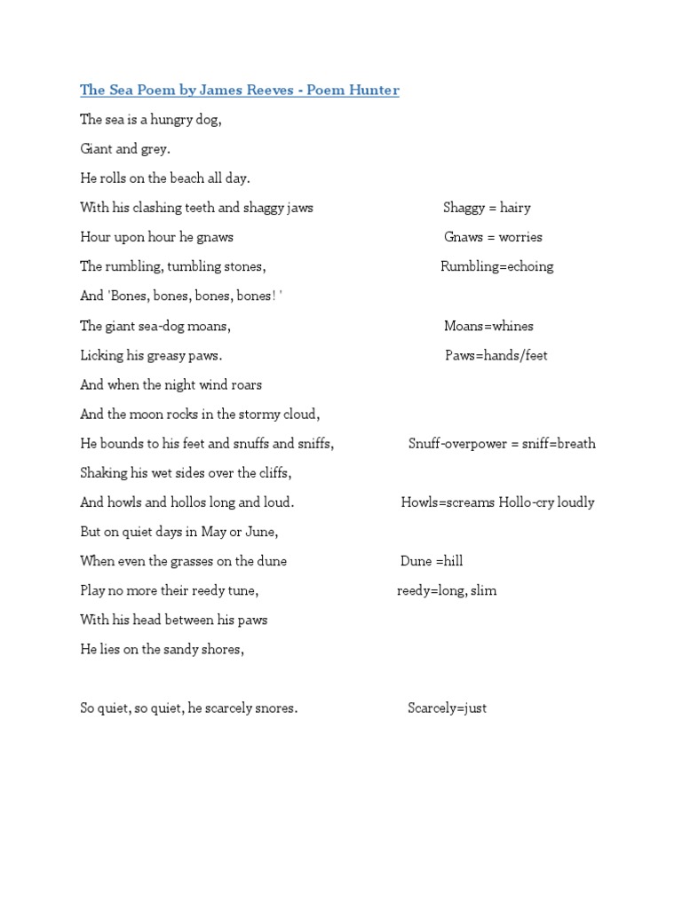 The Sea Poem by James Reeves | PDF | Rhyme | Poetry