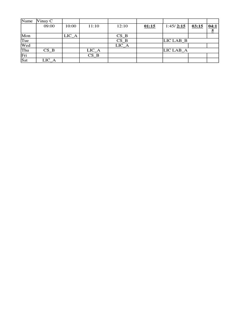 Tiime Table | PDF