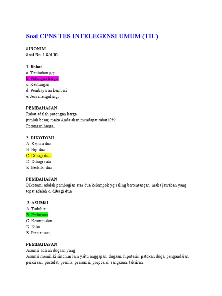 Soal Cpns Tes Intelegensi Umum