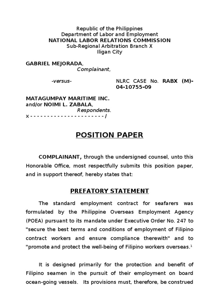 Position Paper Example Philippines - Position Paper Sample by Alizeh Tariq - Issuu / The ...