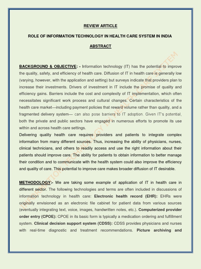 IT's Role in India's Healthcare System | PDF | Electronic Health Record ...