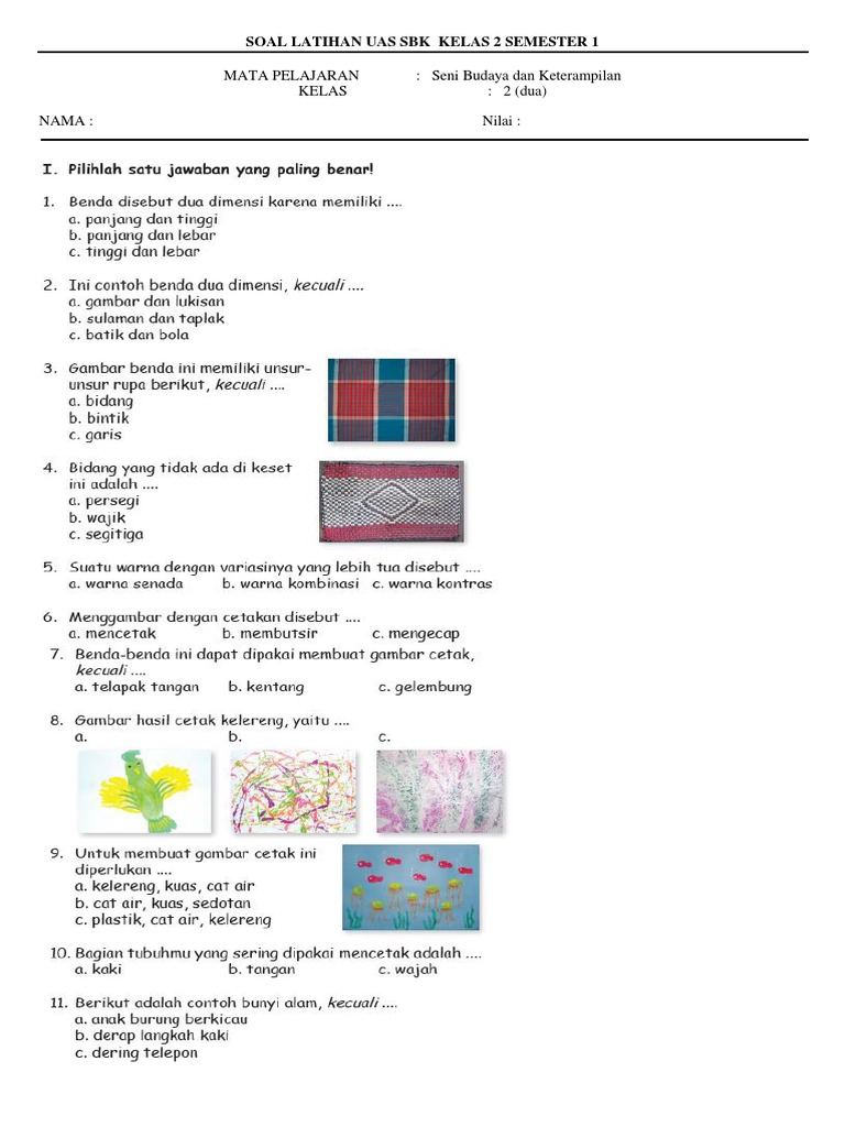 Soal Latihan Uas Sbk Kelas 2 Semester 1