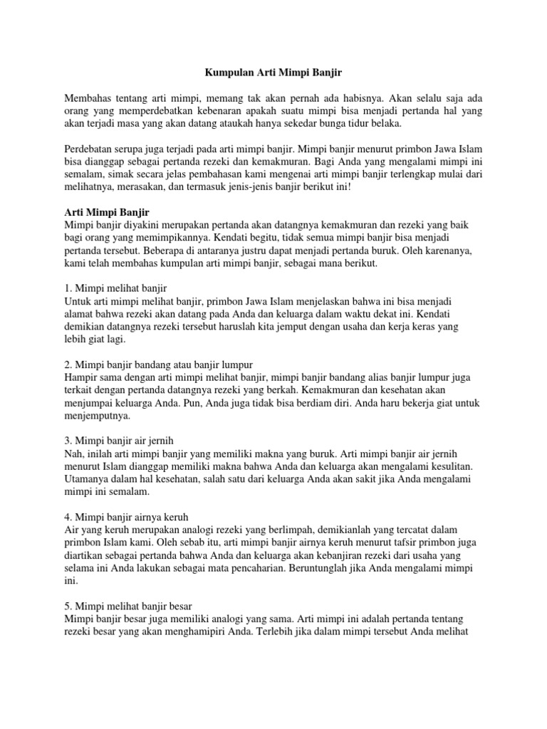 Arti Mimpi Banjir Di Dalam Rumah Seputaran Rumah