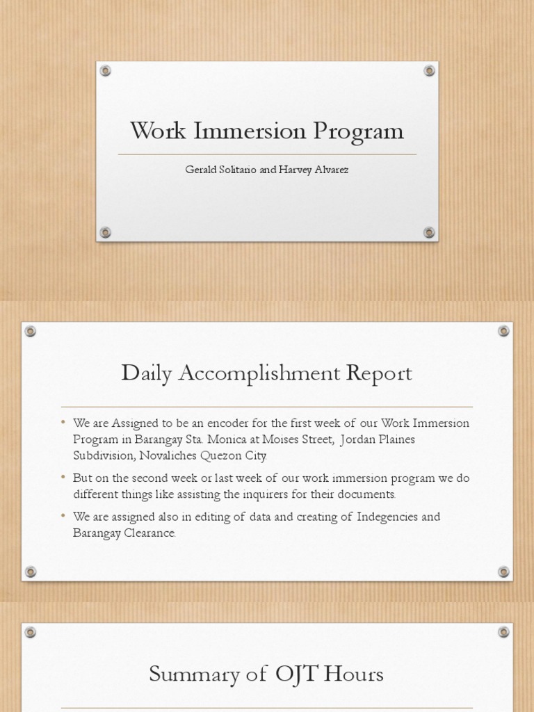 Work Immersion Experience at Barangay Sta. Monica | PDF | Psychology ...
