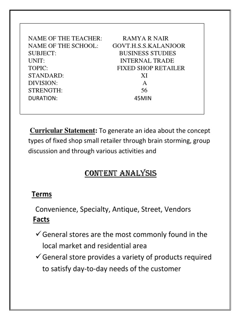 Business Studies Lesson Plan: Retailers | PDF | Retail | Teachers