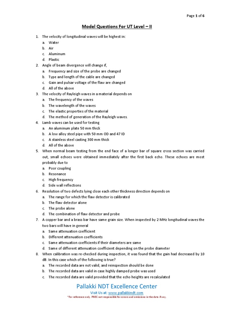 8.1 ASNT Ultrasonic Testing Level II Questions and Answers PDF