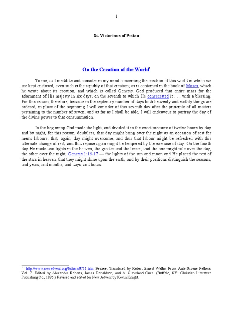 St. Victorinus on Creation and Time | PDF | Genesis Creation Narrative ...