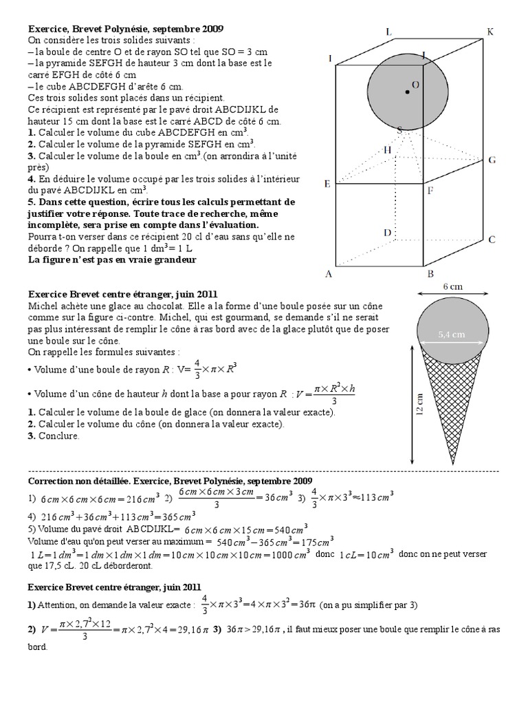 Sphère Et Boule 3ème Exercice Avec Corrigé Volume Sympa | PDF | Le volume | Géométrie