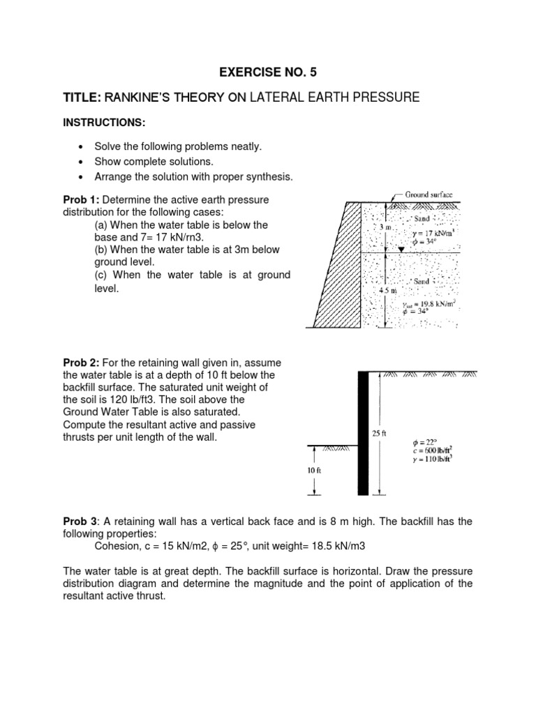 Solving Problems Involving Rankine's Lateral Earth Pressure Theory for