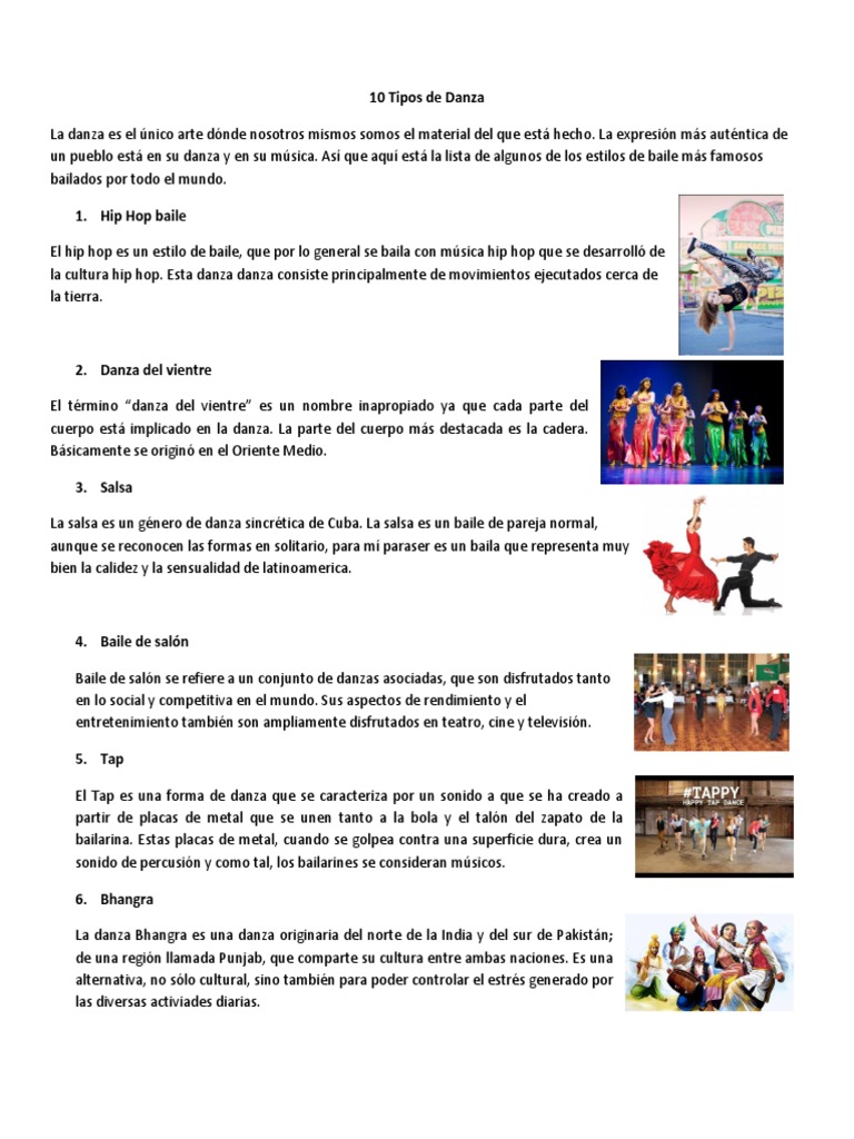 10 Tipos de Danza | Descargar gratis PDF | Bailes | Baile de salón
