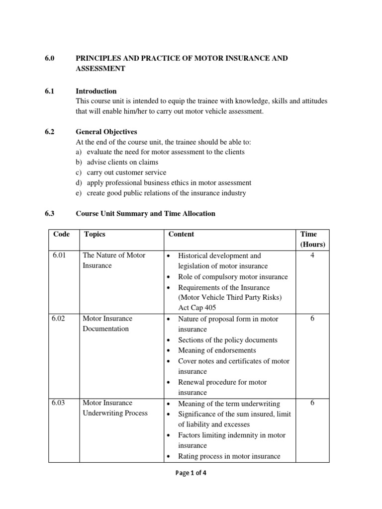 Motor Insurance Principles and Assessment | PDF | Vehicle Insurance ...