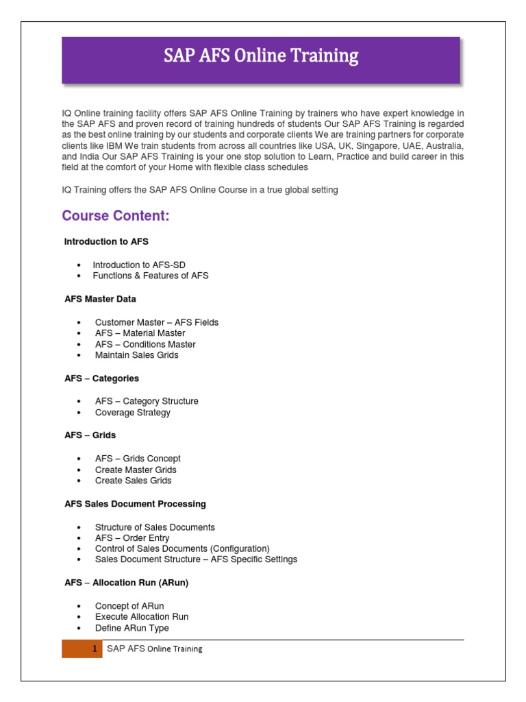 SAP AFS Online Training Overview | PDF