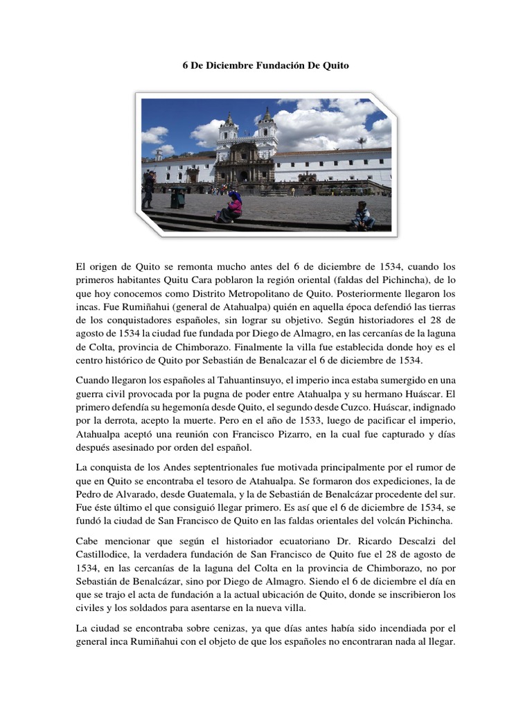 Fundación de Quito: 6 de diciembre de 1534 | PDF | Viajes y turismo