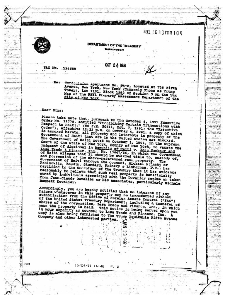 OFAC Letter - Trump and Duvalier | PDF