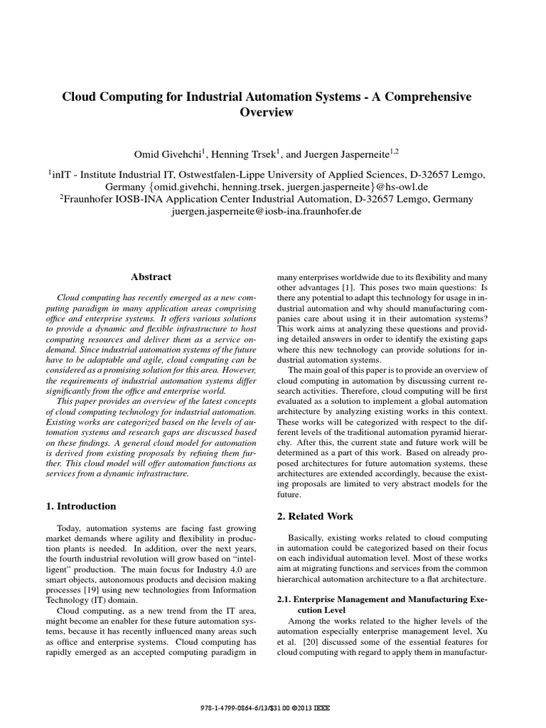 Cloud Computing For Industrial Automation Systems - A Comprehensive ...