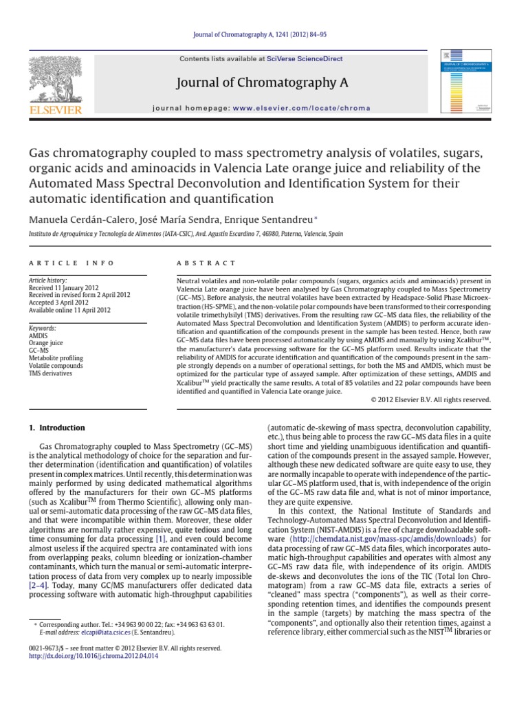 Gas Chromatography Coupled To Mass Spectrometry Analysis of Volatile ...