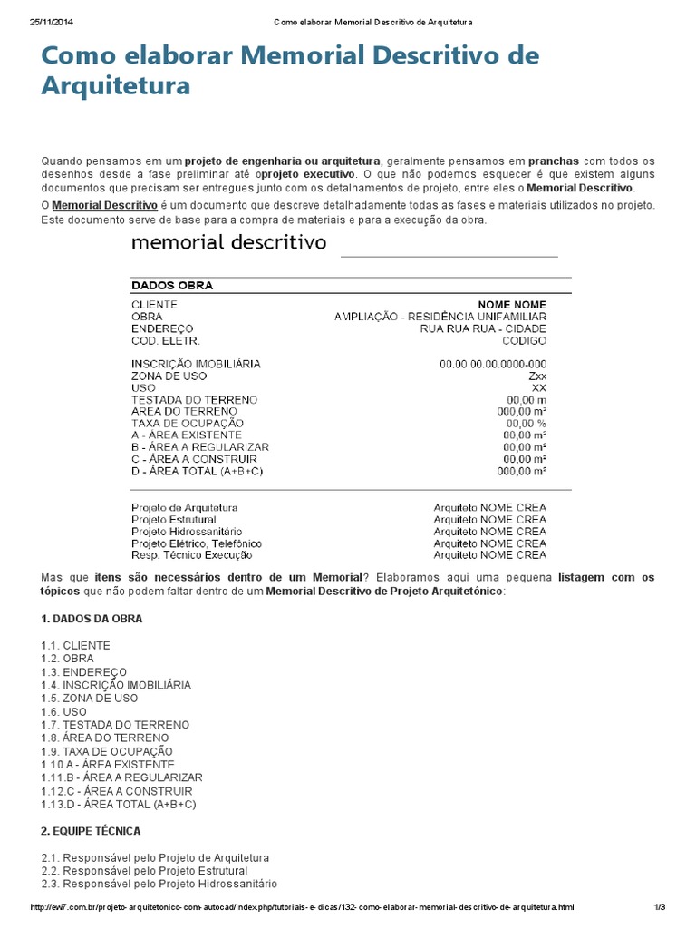 Como Elaborar Memorial Descritivo de Arquitetura | PDF | Esboço | Pinturas