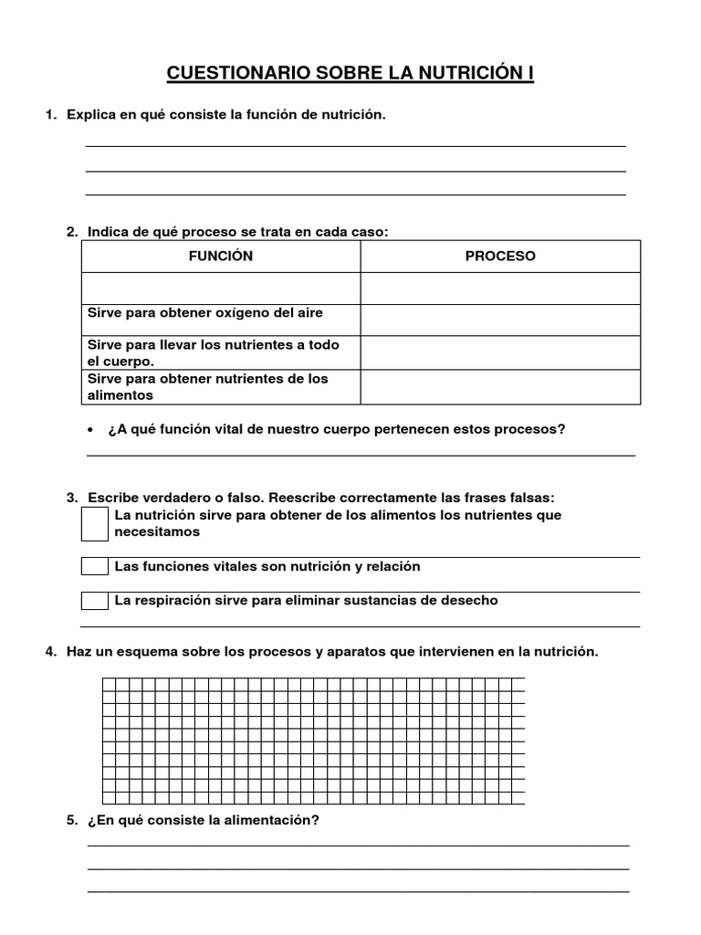 Cuestionario de Nutrición y Alimentos | PDF | Nutrientes | Nutrición