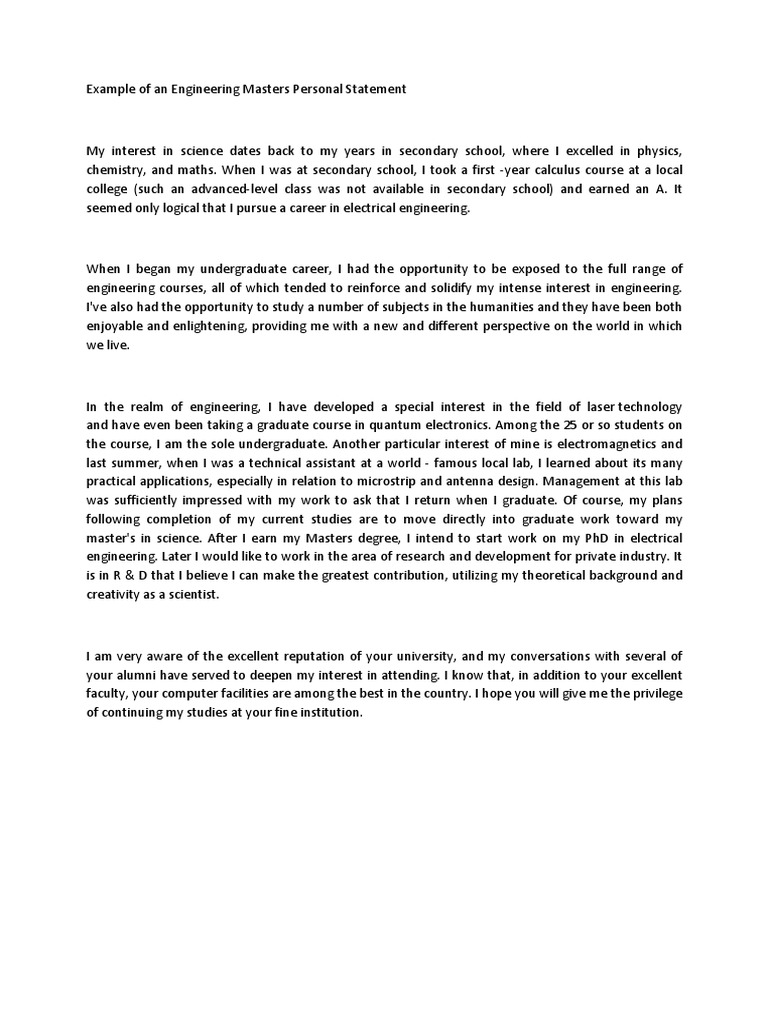 sample personal statement for university masters
