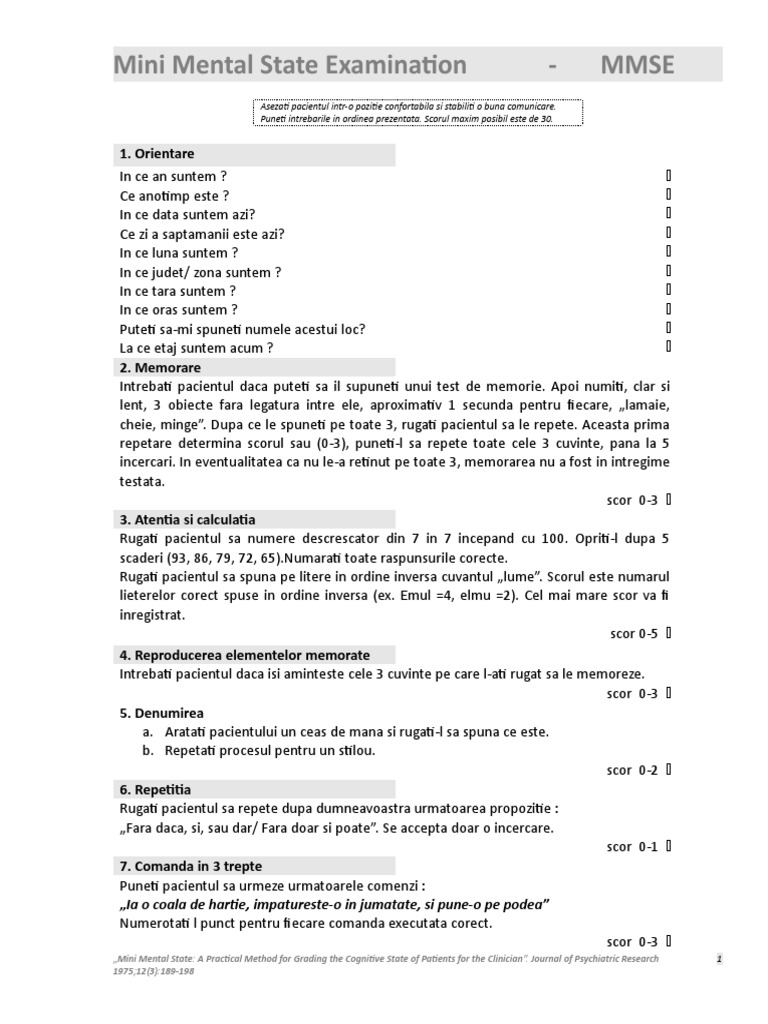 MMSE Test Psihologic | PDF