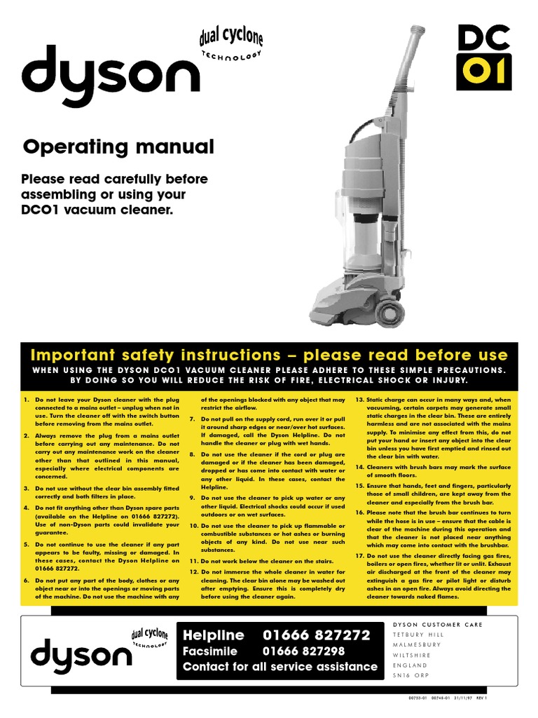 Dyson dc01 - Manual PDF | PDF | Ac Power Plugs And Sockets | Vacuum Cleaner