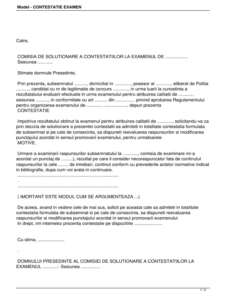 Model Contestatie Examen | PDF
