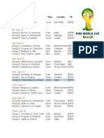 2014 World Cup Group Stage and Knockout Schedule