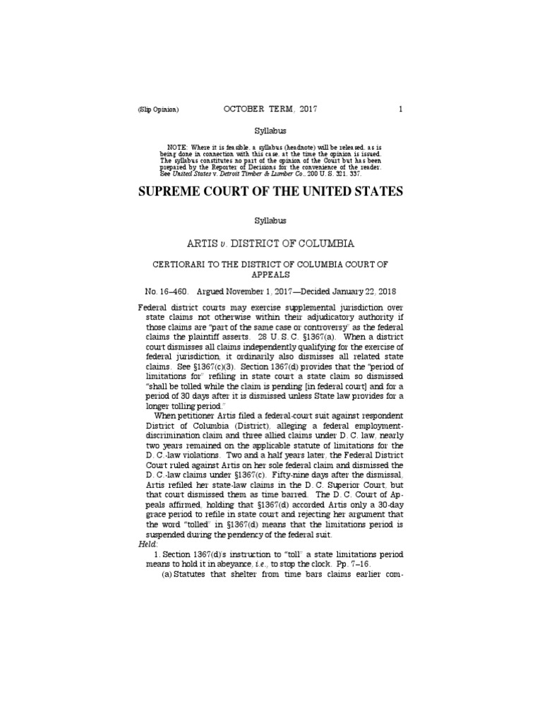 Supreme Court of The United States Artis V. District of Columbia PDF