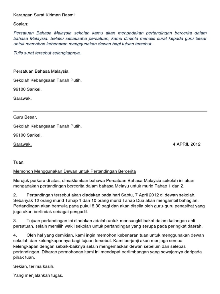 Surat Kiriman Rasmi Memohon Menggunakan Dewan PDF