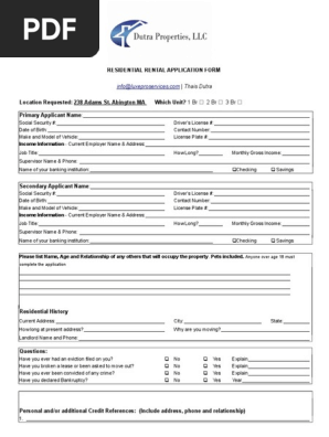 Rental Application - Dutra Properties LLC