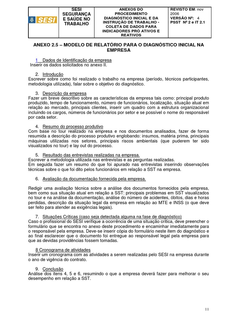 Modelo de Relatório de Diagnóstico SST | PDF | Metodologia | Business, image size:768x1024
