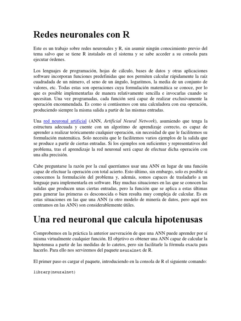 Aprendizaje Con Redes Neuronales Con R Pdf Red Neuronal Artificial
