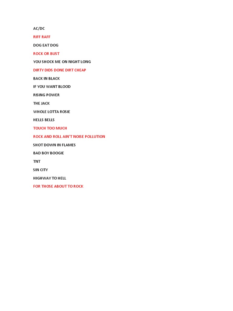 AC/DC Essential Song List | PDF
