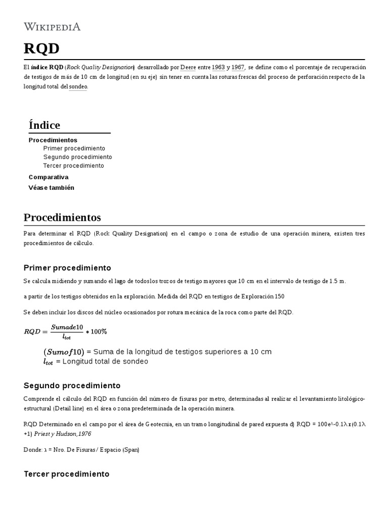 Cálculo y Procedimientos del Índice RQD | PDF | Ingeniería geotécnica ...