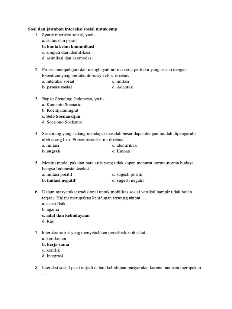 Soal Dan Jawaban Interaksi Sosial Untuk Smp Pdf