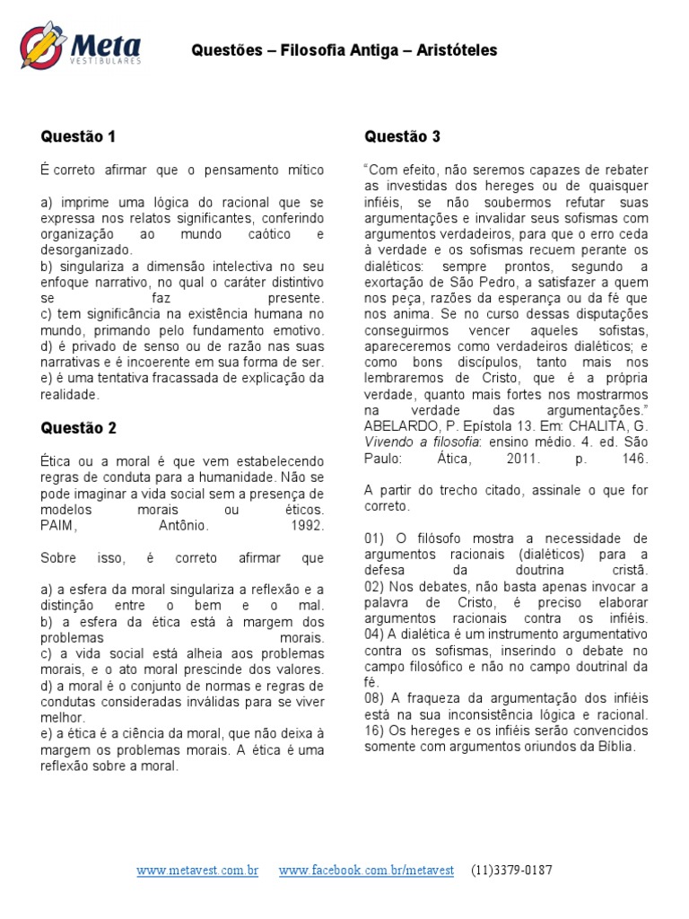 Questões sobre Aristóteles e filósofos antigos | PDF | Sócrates ...