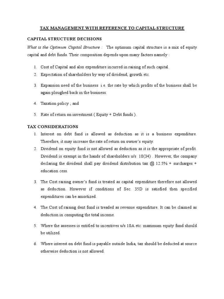 Optimizing Capital Structure Through Tax Planning and Management | PDF ...