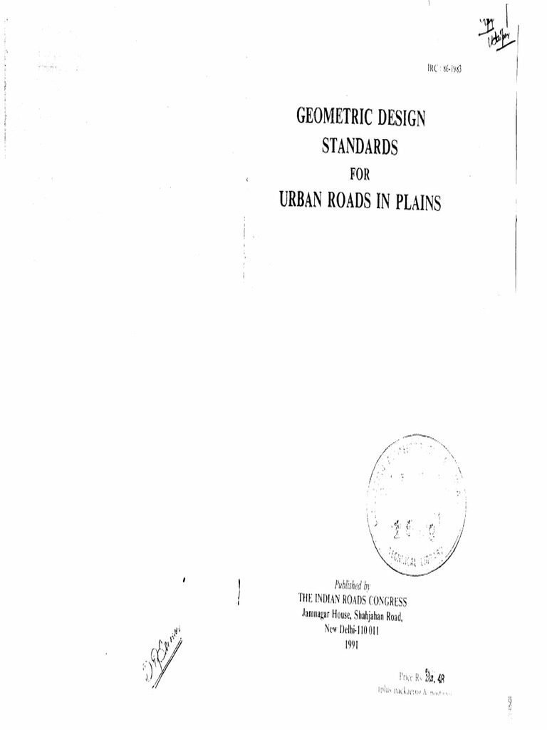 IRC 086-1983 Geometric Design Standards For Urban Roads in Plains | PDF