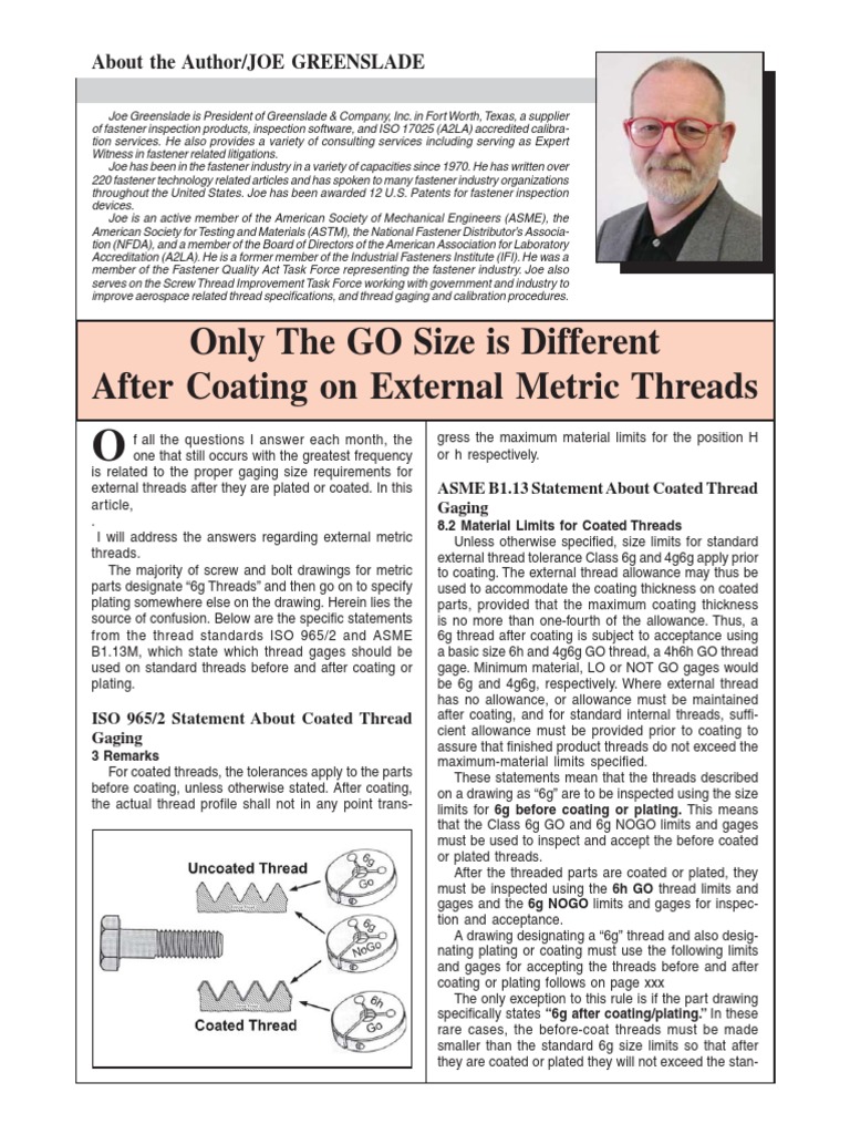Thread Gaging for Coated Metric Threads | PDF | Screw | Engineering