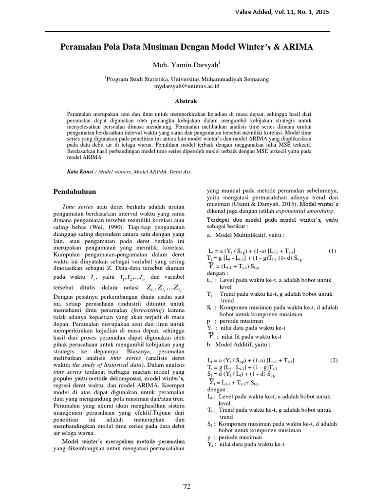 Peramalan Data Musiman: Model ARIMA & Winter's | PDF
