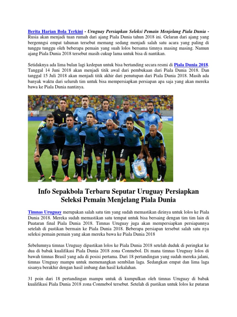 Uruguay Persiapkan Seleksi Pemain Menjelang Piala Dunia 2018