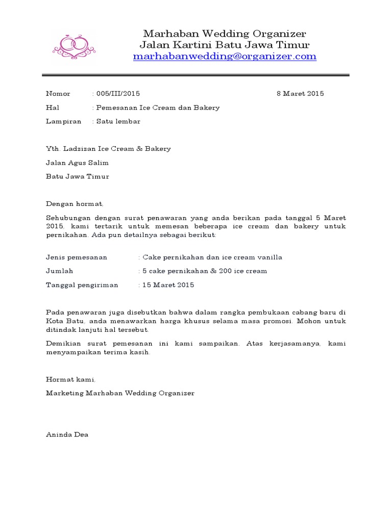 Surat Balasan Marhaban Wedding Organizer