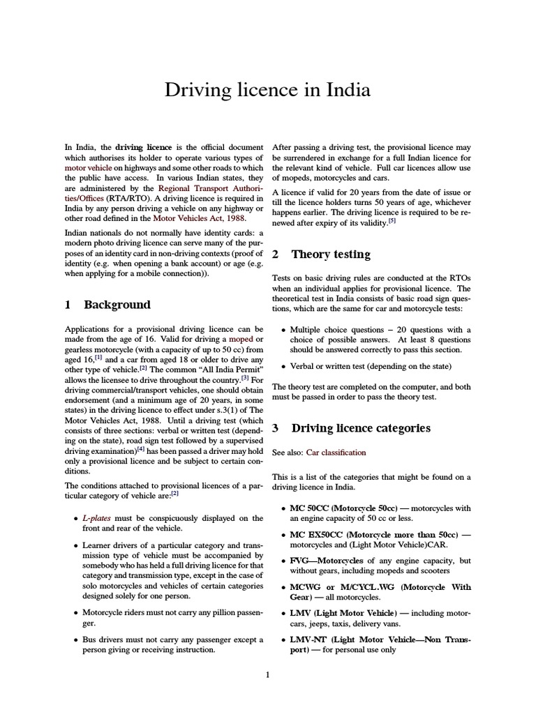 Driving Licence in India PDF Driver's License Wheeled Vehicles