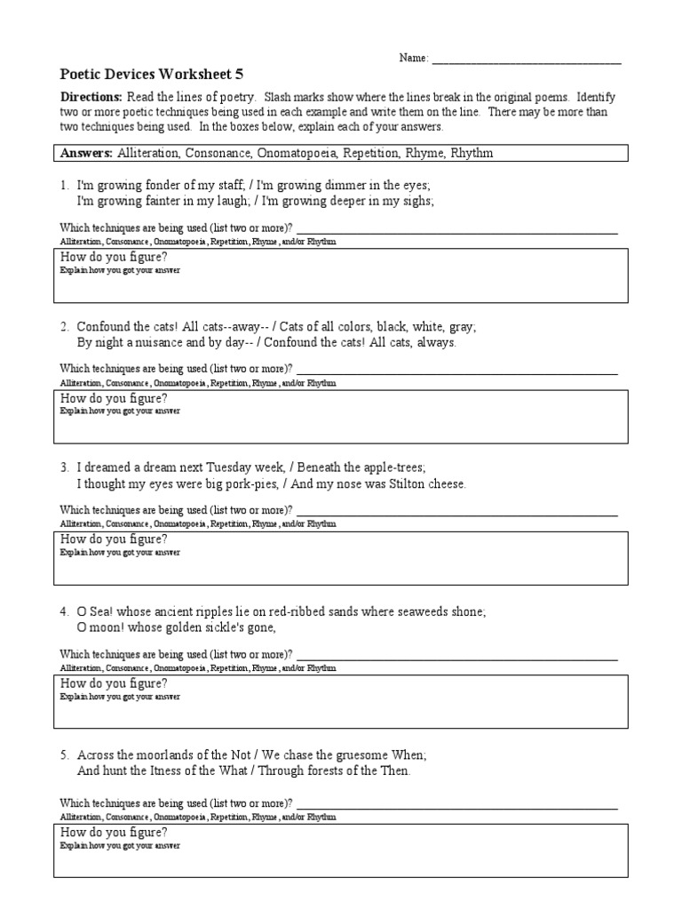 Worksheets Poetic Devices Worksheet poetic devices worksheet rhyme poetry