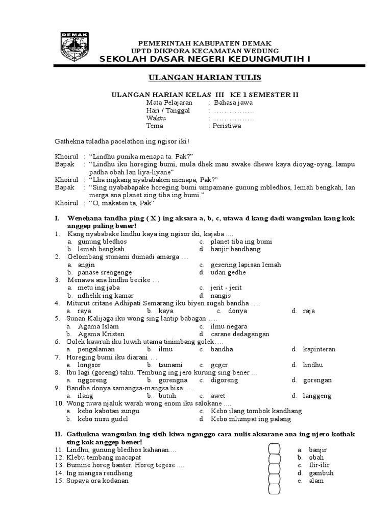 Uh I Bhs Jawa Kelas 3 Doc