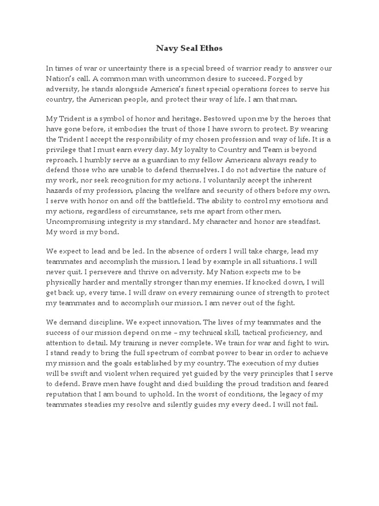 Navy Seal Ethos PDF Unrest Armed Conflict